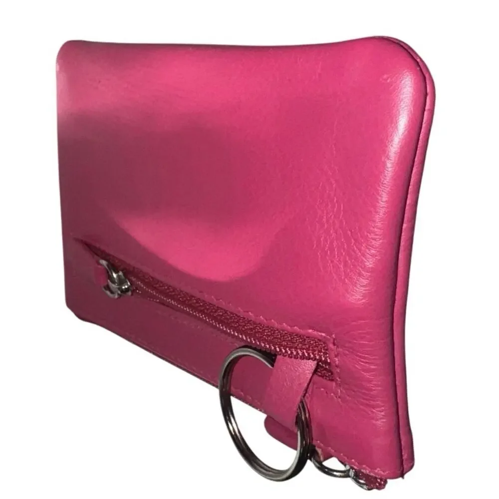 Leather Coin Holder Pouch with Key Ring in Barbiecore Pink, New without Tag
